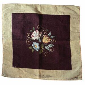 Vintage Needlepoint Raw Edge Maroon Floral